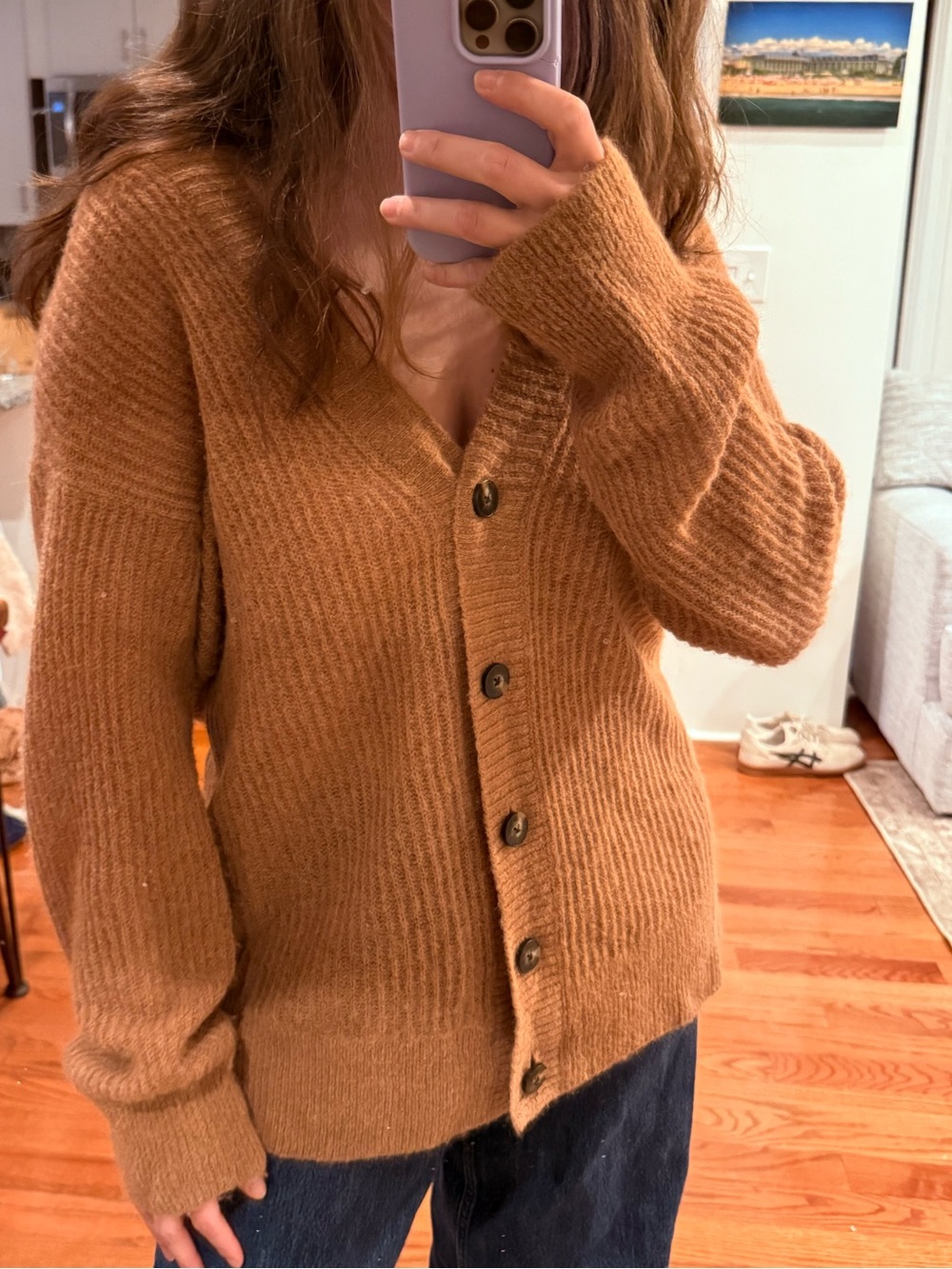 Everlane Camel Brown Button-Up Ribbed Cardigan